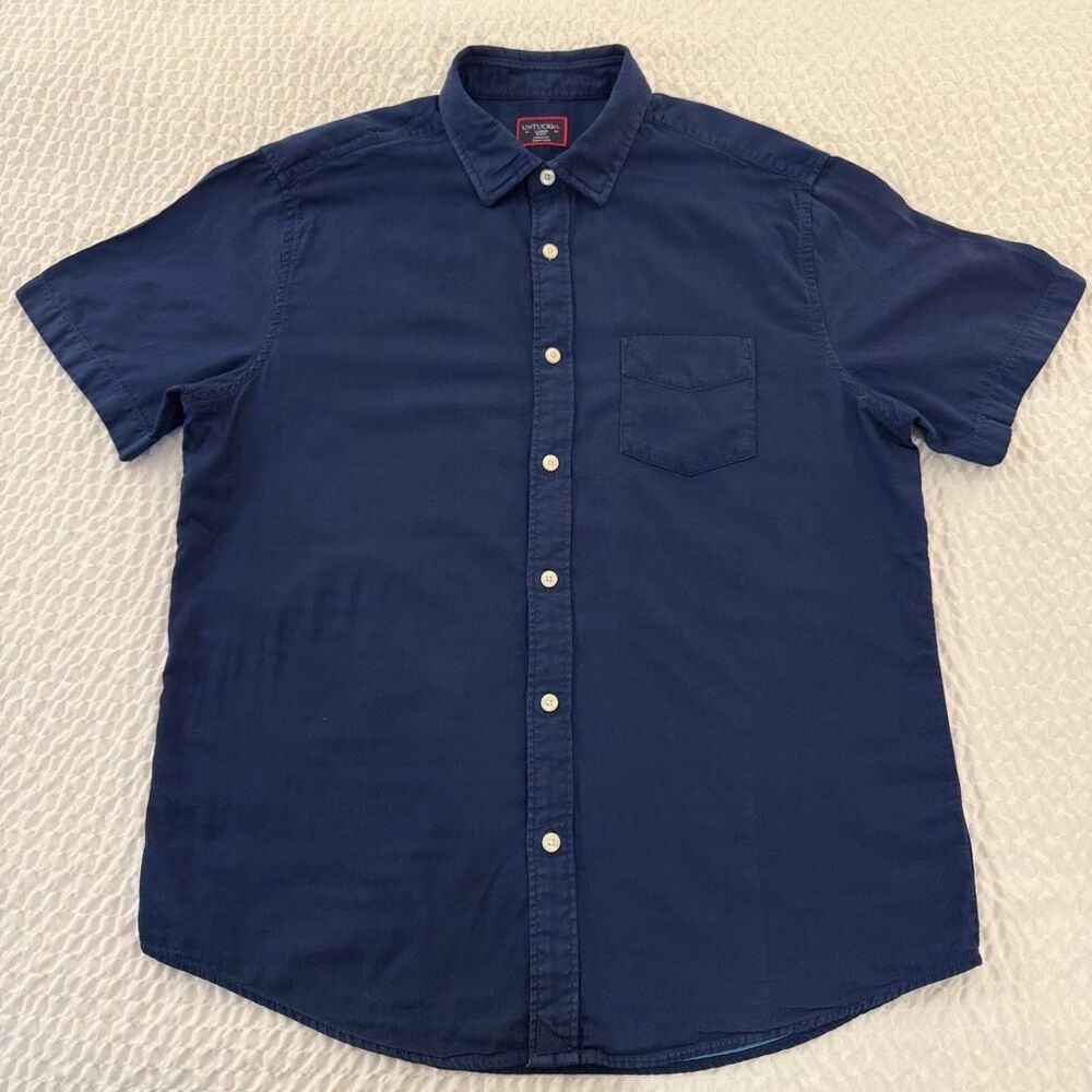UNTUCKit | Abbuoto Navy Short Sleeve Cotton Button Down Shirt | Men’s Large